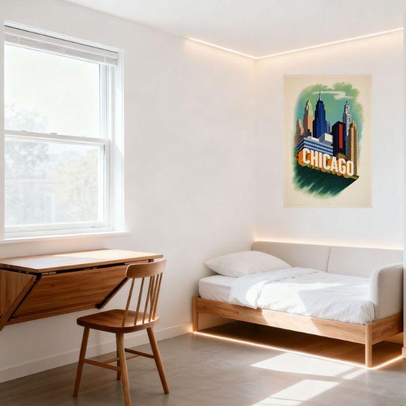 Vintage Chicago Skyline Metal Tin Sign Mid-Century Graphic Design Wall Plaque for Home Bar Club Restaurant Decor