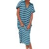 Summer Dress Women's V-neck Striped Low-slit Lapel Long Sweater