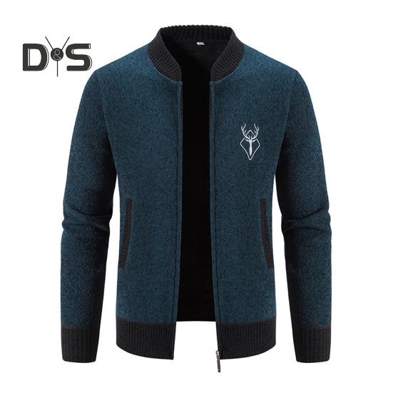 Осенне-зимний свитер, пальто с боковыми карманами, круглым вырезом, застежкой-молнией, облегающий крой, утолщенные длинные рукава, вышивка, повседневная одежда, куртка для работы и свиданий M темно-синий