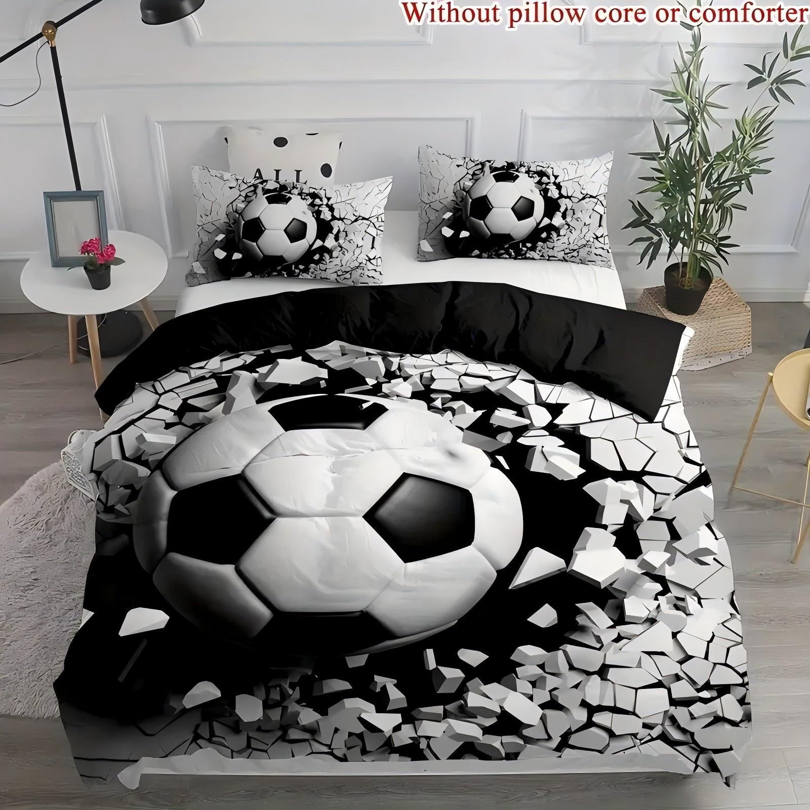 

3D Visual Effect Football Impact Printing Bedding Set Sport Football Theme Quilt Cover Set Home Soft Comfortable Duvet Cover Set 135x200cm 2pcs
