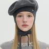 Brown Hat Tricot Ribbon Beret - Grey
