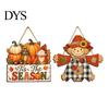 Sunflower Plaid Door Hanger Fall Wooden Hanging Sign, Autumn Scarecrow & Pumpkin Maple Leaf Decorative Wall Art for Home Hanger, Harvest Thanksgiving
