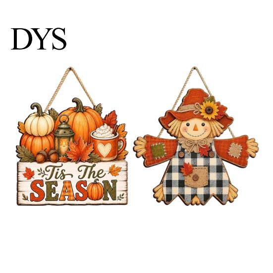Sunflower Plaid Door Hanger Fall Wooden Hanging Sign, Autumn Scarecrow & Pumpkin Maple Leaf Decorative Wall Art for Home Hanger, Harvest Thanksgiving
