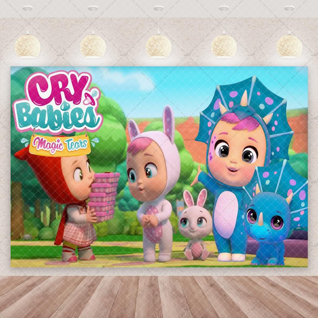 Cartoon Cute Cry Babiesed Birthday Party Decorations Lovely Blind Box Doll Backdrop Baby Shower Supplies Child Room Wall Hanging