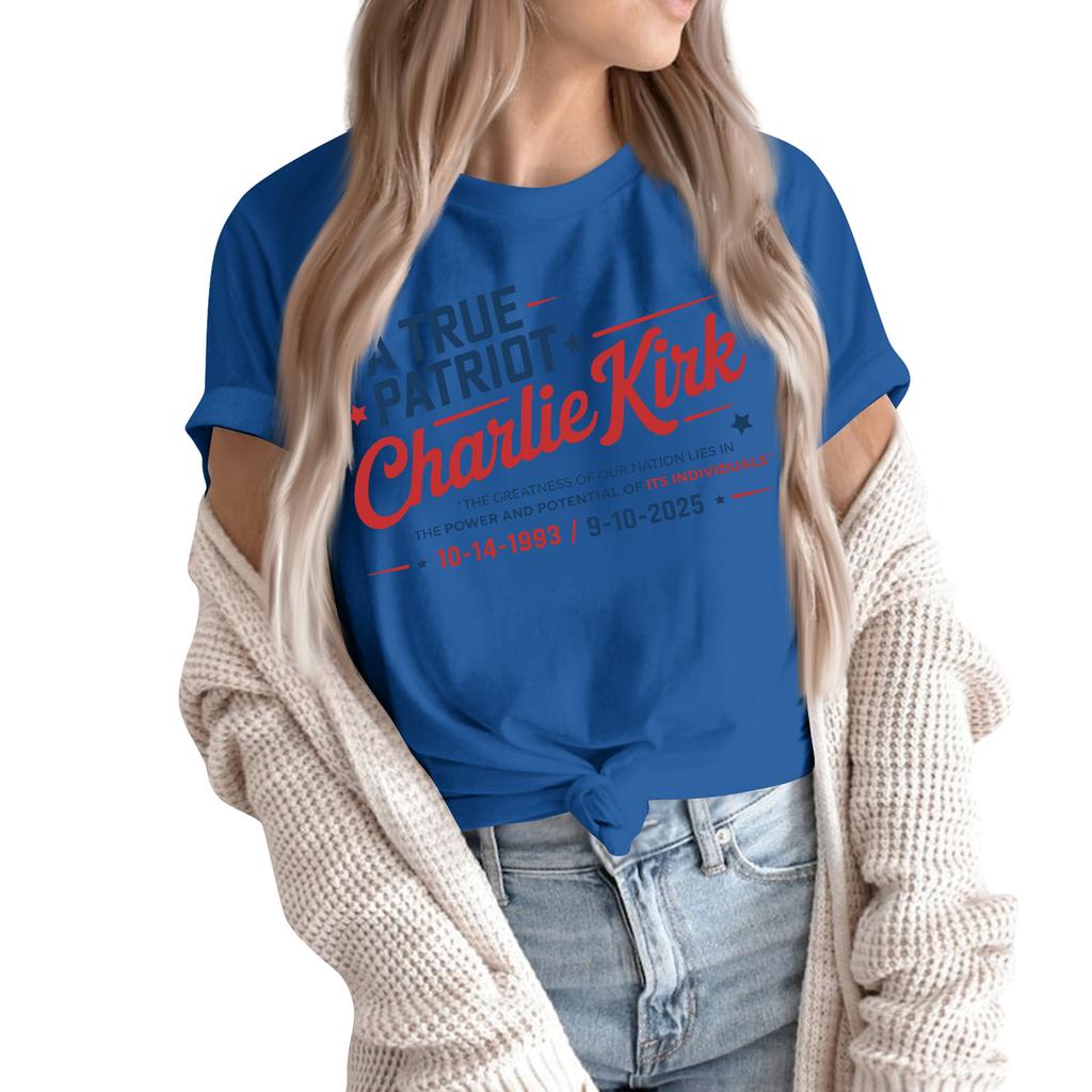 Women's Fashion Casual Printed Short Sleeve Round Neck Pullover Tops