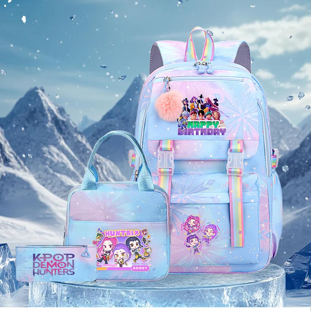 K-Pop Witch Hunters Cartoon Printed Student Pencil Bag Lunch Bag Three-Piece Backpack