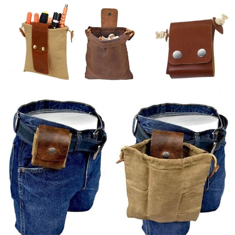 Storage Leather Canvas Bag Hiking Camping Portable Outdoor Survival Foraging Bag Fruit Picking Pouch Collapsible Pouch