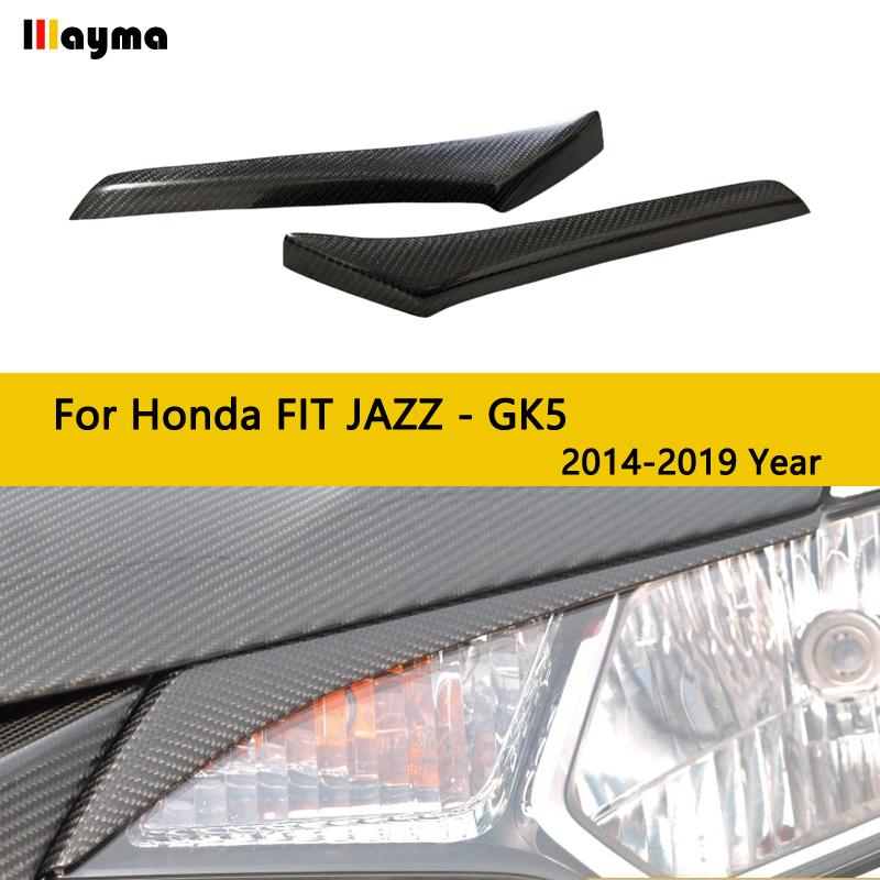 Carbon fiber headlight decorative covers eyelid For Honda Fit 2014 -  GK5 front lamp eyebrow sticker 2pcs/set