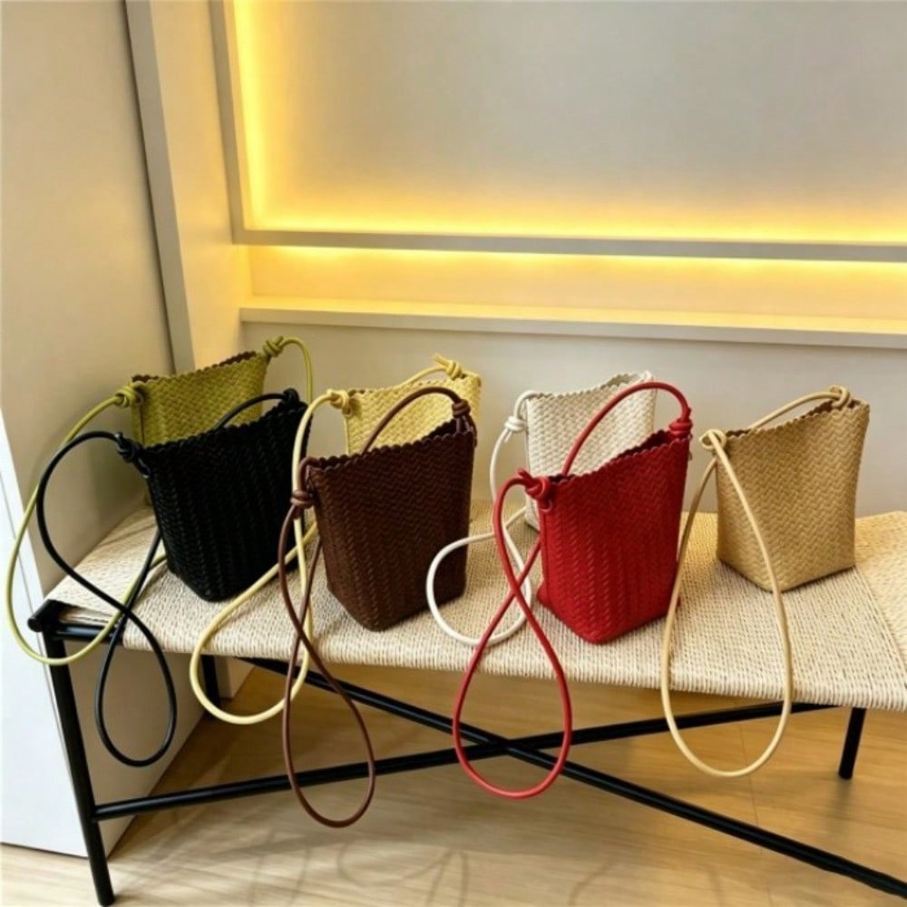 Simple Woven Bucket Bag Women's Mobile Phone Bag Versatile Shoulder Messenger Bag