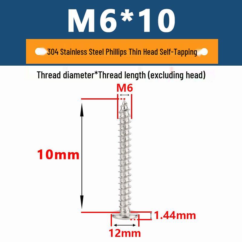 Yigu 304 Stainless Steel Phillips Thin Flat Head Self-Tapping Screw M2-M8, Countersunk Pointed Tail