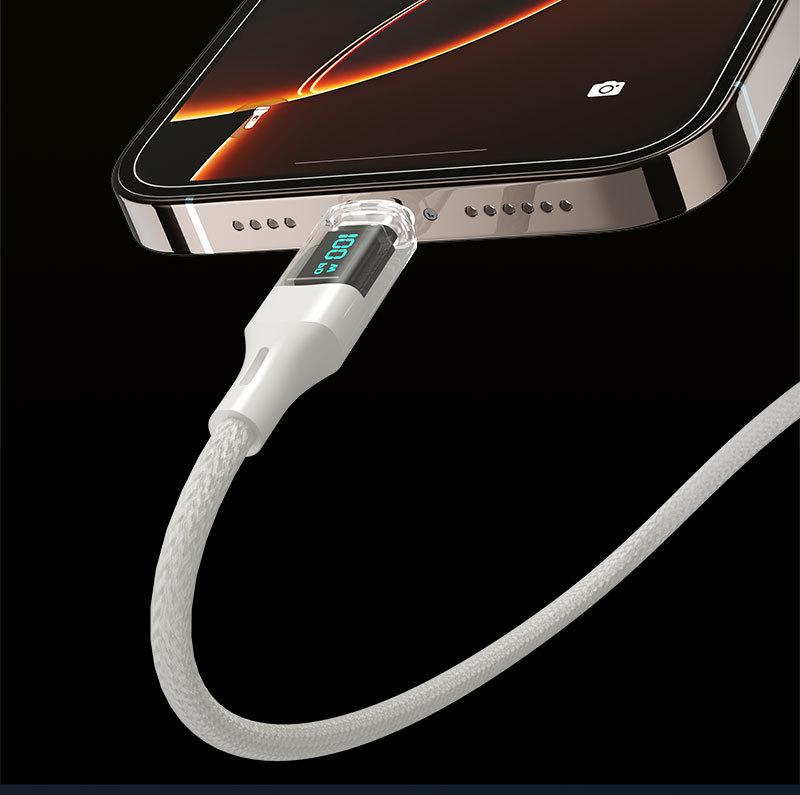 100W Transparent Fast Charging Dual Type-C Cable with Digital Display for Huawei & Apple Laptops
