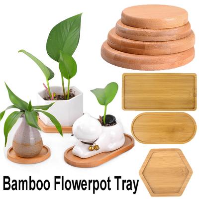 Bambusholz Tablett Blumentopf Untersetzer Rund Quadrat Sechseck Rechteck Sukkulenten Bonsai Halter Gartenzubehör Heimdekoration