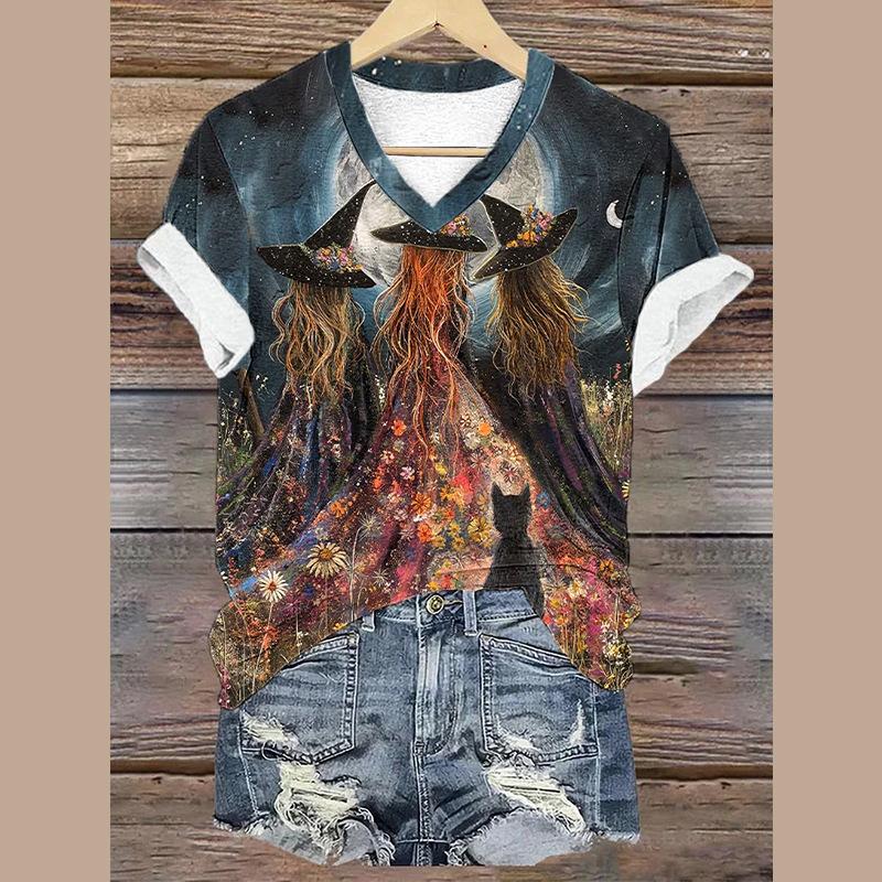 

Летний топ с круглым вырезом и принтом в виде ведьмы в 3D-стиле, модные повседневные женские футболки с короткими рукавами XS