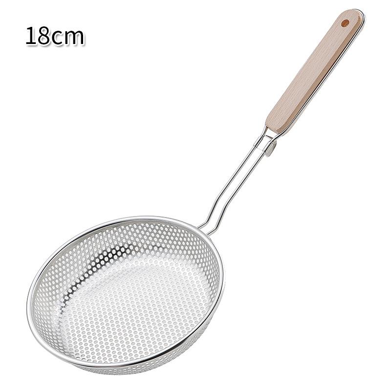 Stainless Steel Handhold Frying Skimmer Wooden Handle Fine Mesh Skimmer Spoon for Cooking Multifunctional Kitchen Accessories