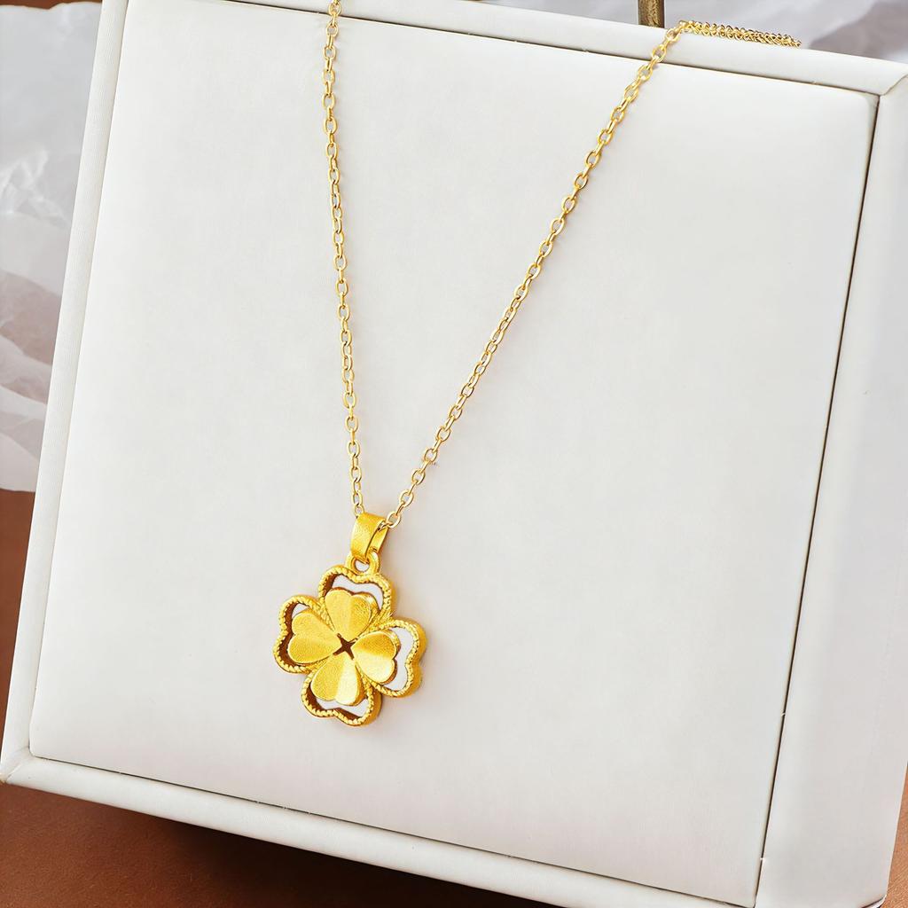 Spot TEMU explosion lucky light luxury four-leaf clover golden flower jewelry