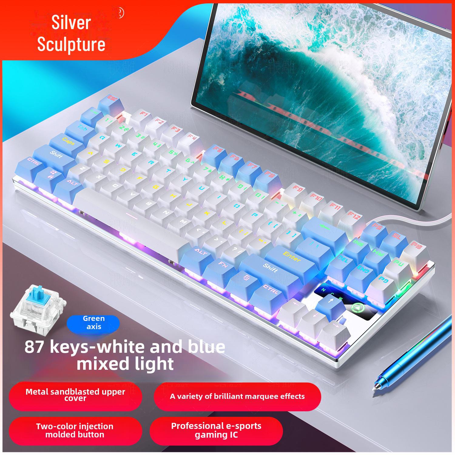 

Механическая клавиатура ZK3 с серебряной резьбой: 87/104 клавиша, светящиеся синие/черные переключатели, игровой аксессуар 87 keys, green axis