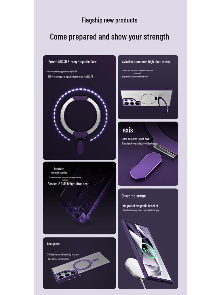 Samsung Galaxy S24 Ultra Magnetic Stand Case - Transparent, Anti-Drop Protection