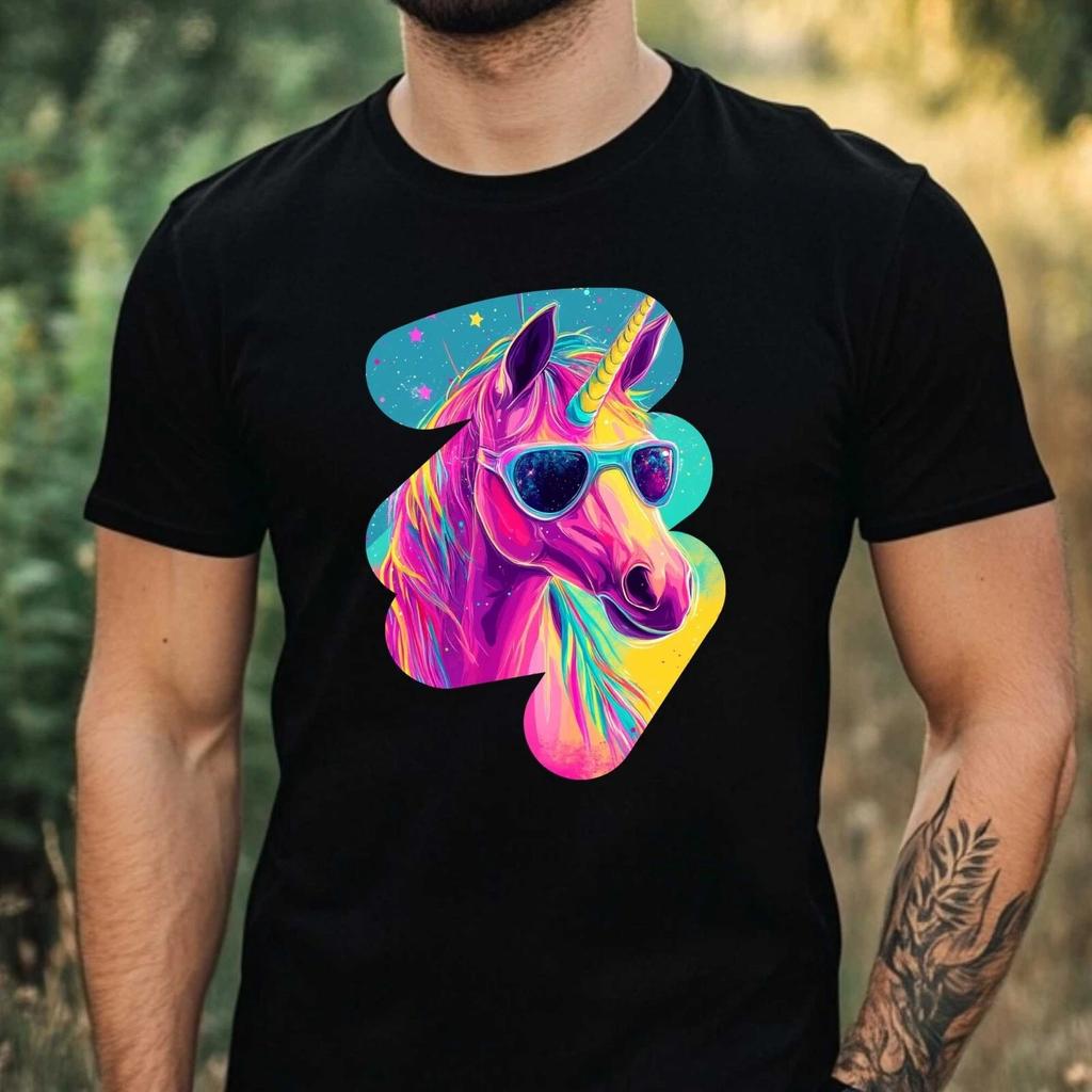 T-Shirt Herren Holographisches Einhorn Motiv Baumwolle Größe XS bis 5XL
