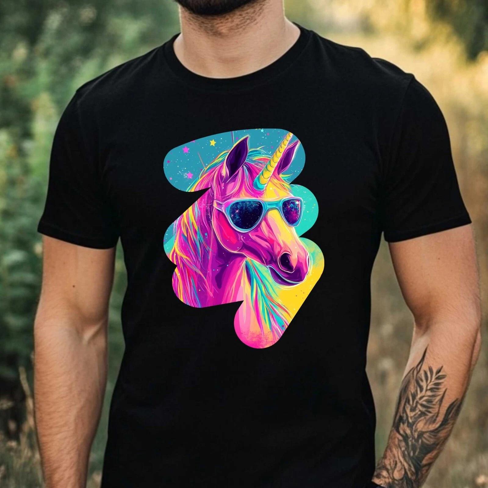 T-Shirt Herren Holographisches Einhorn Motiv Baumwolle Größe XS bis 5XL XXXL
