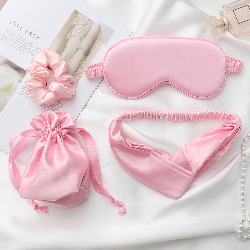 Custom logo Silk Eye Mask and Scrunchie Silk Pillow case 100% Pure Mulberry Silk Pillowcase Set with Bonnet and Headbands One Size розовый