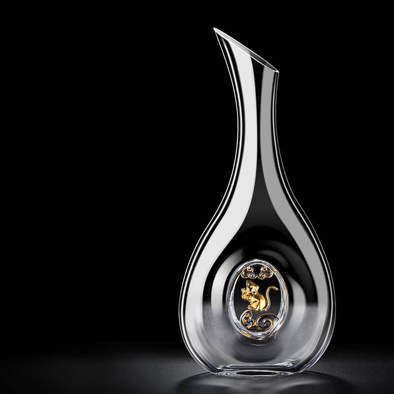 

1000ml Clear Chinese Zodiac Decanter Crystal Wineware Glassware Upscale 24K Gold Cattle Horse Wine Dispenser Separator Wholesale