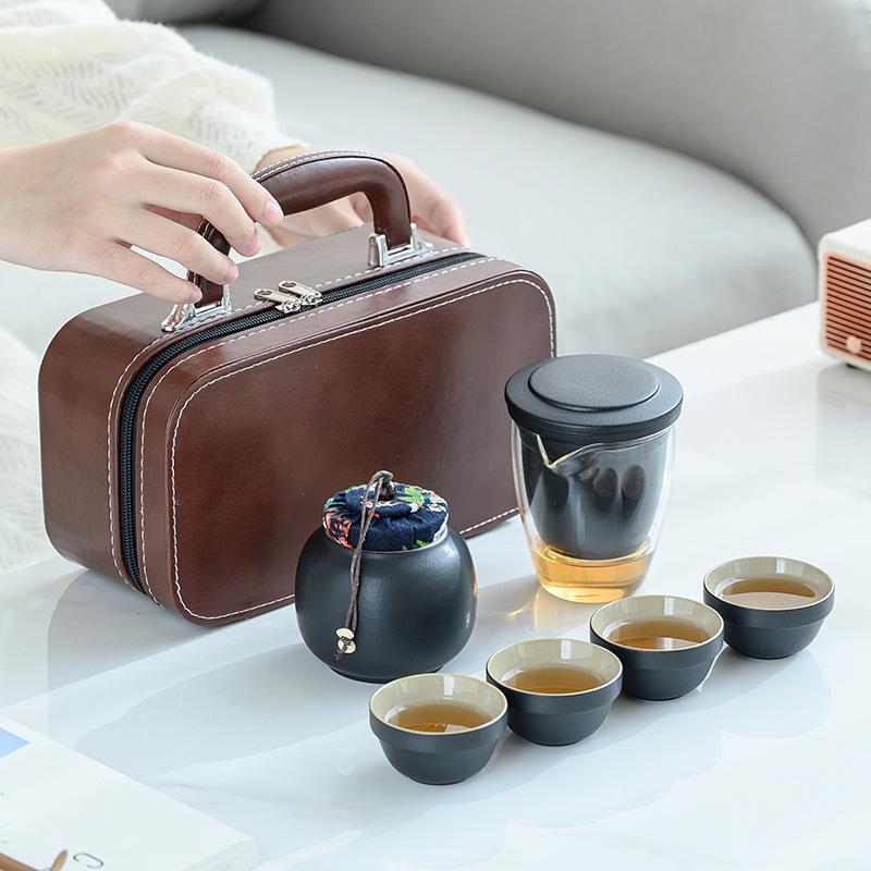 Tragbares Reise-Teeset, kleines Set, Outdoor-Teetasse, ein Kännchen, drei Tassen aus Glas-Express-Tasse, Teekannengeschenk
