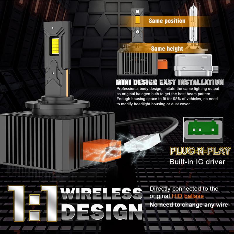 Dualvision D1S D3S LED-Scheinwerfer HID D2S D4S D5S D8 Turbo-LED 30000LM 35W Zweiseitiger CSP-Chip 6500K Plug&Play Auto-Lampe Xenon HID