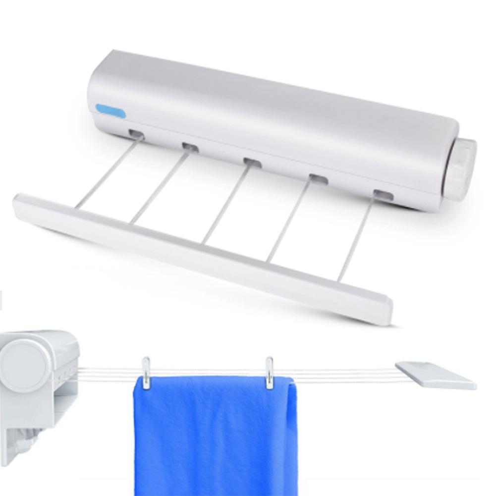Spring Automatic Retractable Clothesline & Towel Rack with Hooks