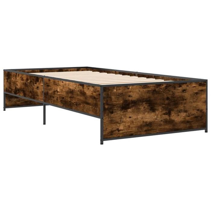 VidaXL Cadre de lit chêne fumé 90x200 cm bois d'ingénierie et métal, meubles de chambre, sommier,, lit, lit simple 845243