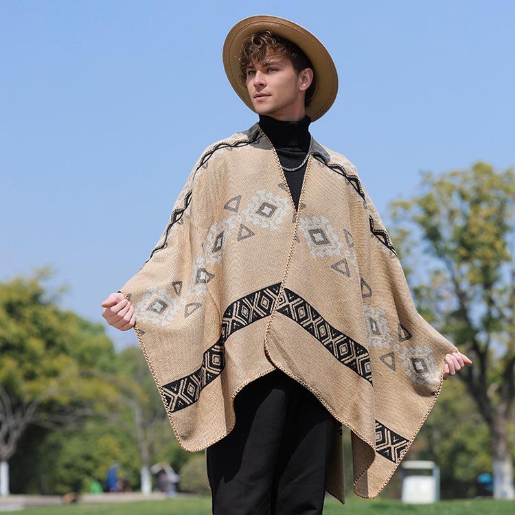 Men's Knitted Open Front Shawl Wrap Soft Vintage Poncho Cape Casual Oversized Shawls Cardigan Poncho Scarf Blanket  Lightweight Shawl Scarf for Men