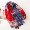 Red & Blue Ethnic Floral Cotton Scarf - Soft Bali Style Shawl for Women