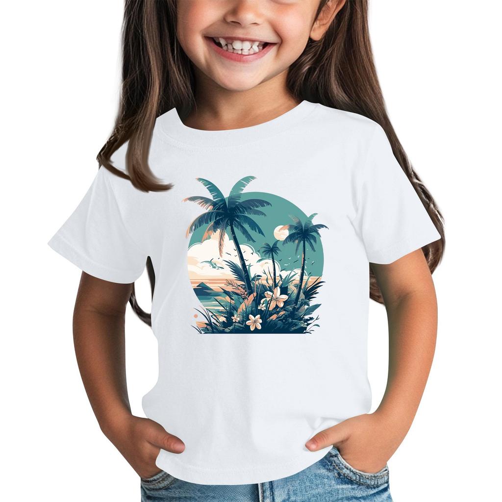 Kindermode Täglich Bedrucktes Rundhals Kurzarm Lässiges T-Shirt Top