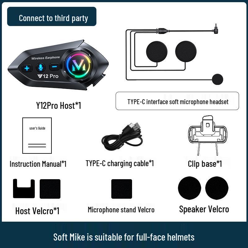 Y12Pro Smart Bluetooth Helmet Headset: Waterproof, Noise-Cancelling, Ideal for Motorcycling and Music.