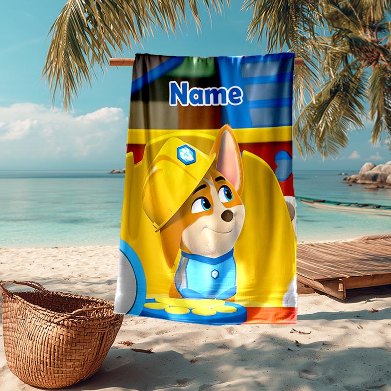 Custom Name Ultra-Soft Beach Towel with Pupstruction Theme,Ideal for Pool - Camping, Diving - Perfect Travel Essential, Vibrant Beach Towel.