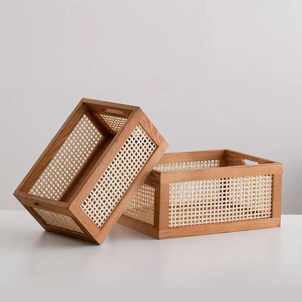

Solid Wood Storage Basket Retro Organizer Boxes High Quality Storage Box Household Brown-30*20*12cm