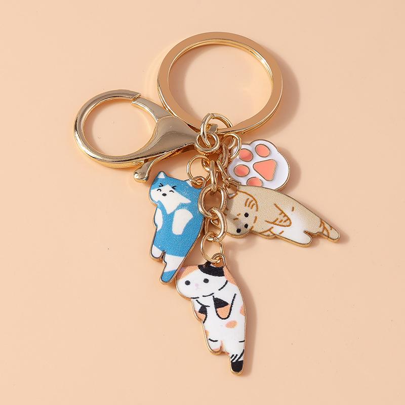 Lovely Enamel Cartoon Cat Keychain Animal Key Ring Pendants for Women Girls Handbag Decor DIY Jewelry Accessories Gifts