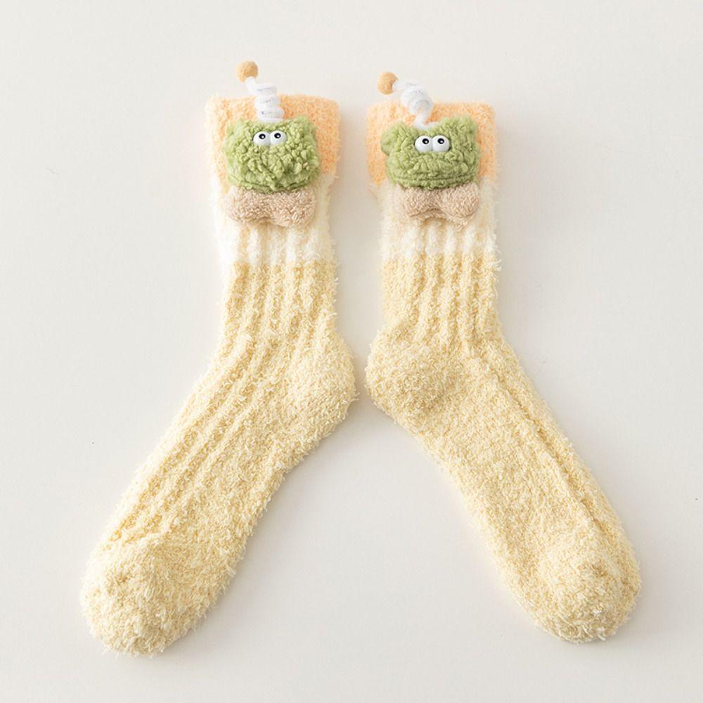 Non-Slip Cartoon Plush Socks Thicken Thermal Warm Socks Coral Fleece Socks Women Autumn Winter