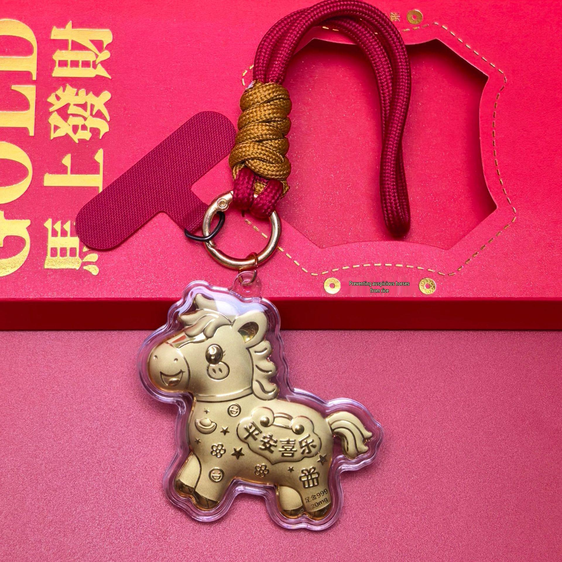999 Pure Gold Zodiac Horse Wealth Pendant Instant Wealth Keychain - Perfect New Year Gift for Girlfriend or Best Friend