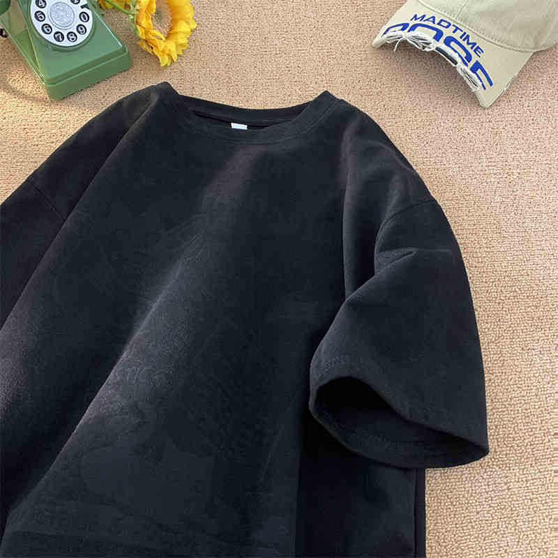 Suede Short Sleeve T T-shirt Men Fashion Brands Summer Loose Half Sleeve Fashion Ins Simple Printed Top