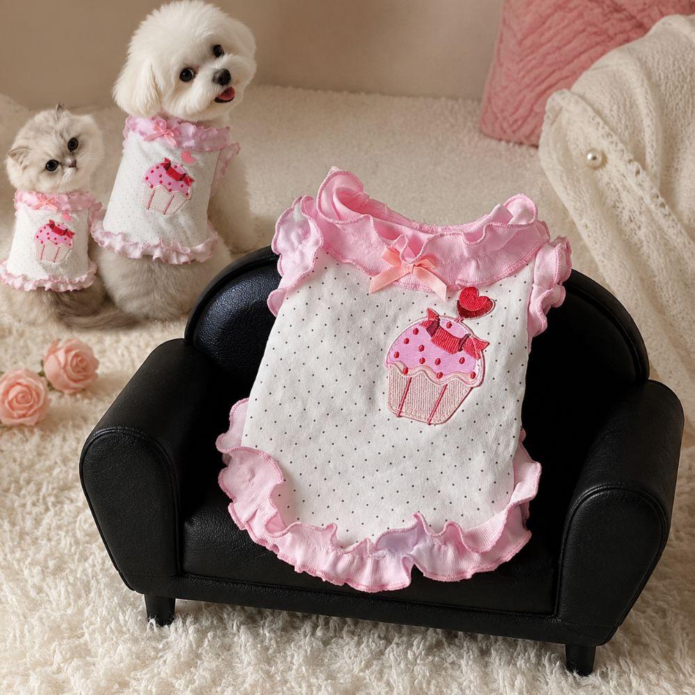 Cake Embroidery Summer Pet Vest Polka Dots Cat Princess Dress  Small Medium Pets