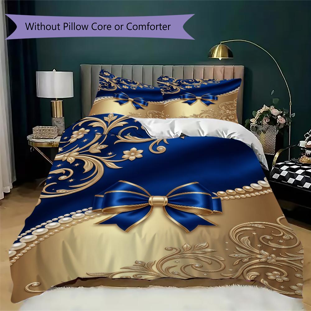 Gorgeous bow Pattern Bedding uilt Set uilt Cover Pillowcase Home Decoration Birthday Gift (1 * duvet cover + 2 * pillowcase without core)