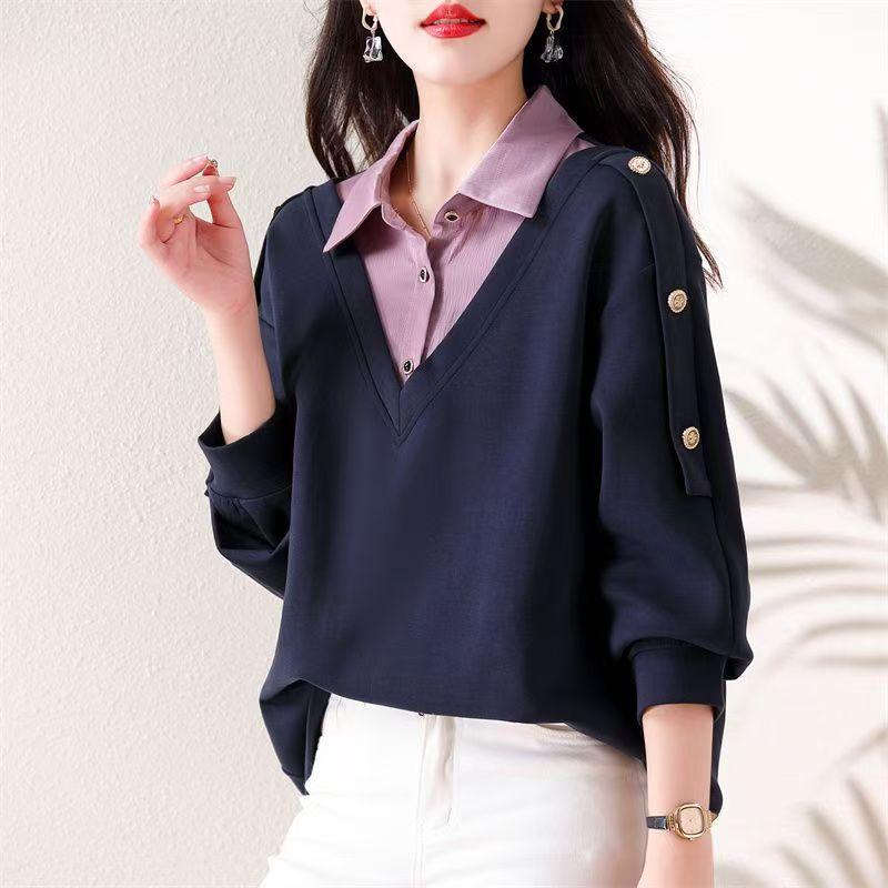 Fashionable and Versatile Polo Collar Two-piece Nail Bead Hoodie for Plus Size Women In Autumn