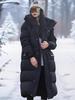 Winter Unisex Thick Hooded Long Down Jacket for Extreme Cold, Below Knee Length