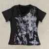 Europäisches und Amerikanisches Sommer Y2K Personalisiertes Street Print Trend V-Ausschnitt T-Shirt Damenbekleidung