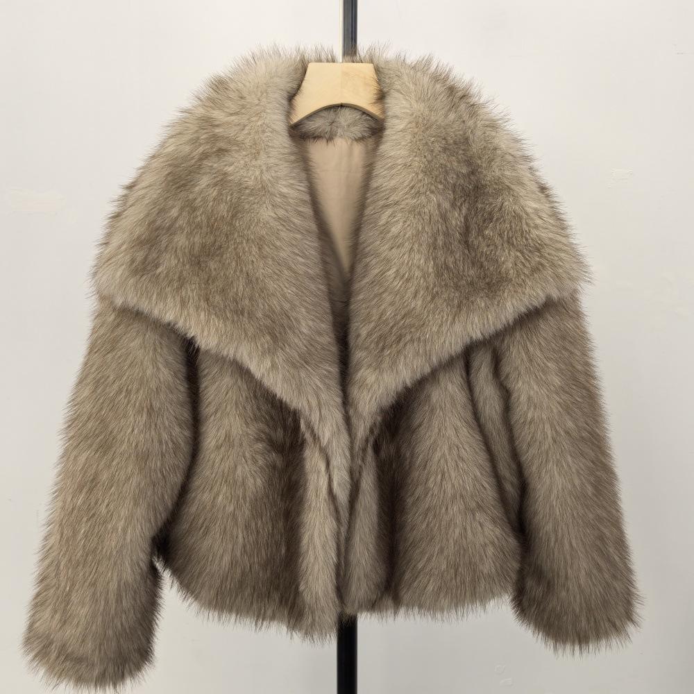 Women Faux Fur Overcoat Oversize Turn Down Collar Fluffy Fur Jacket Women Fur Coats Vintage Winter Clothes