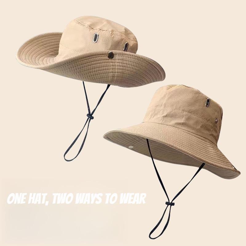 1pc 1pc Summer Men Bucket Hat Outdoor UV Protection Wide Brim Hunting Hiking Fisherman Hat Beach Multi-functional Sunscreen Cap