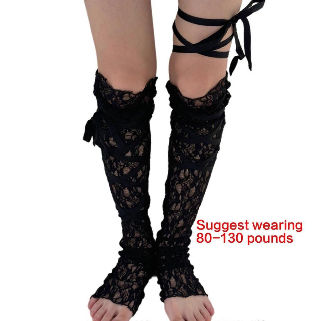 Lace Leg Wrap Covers for Women Japanese Aesthetic Sheer Fishnet Thigh High Leg Warmers Long Socks for Skirts and Dresses  White