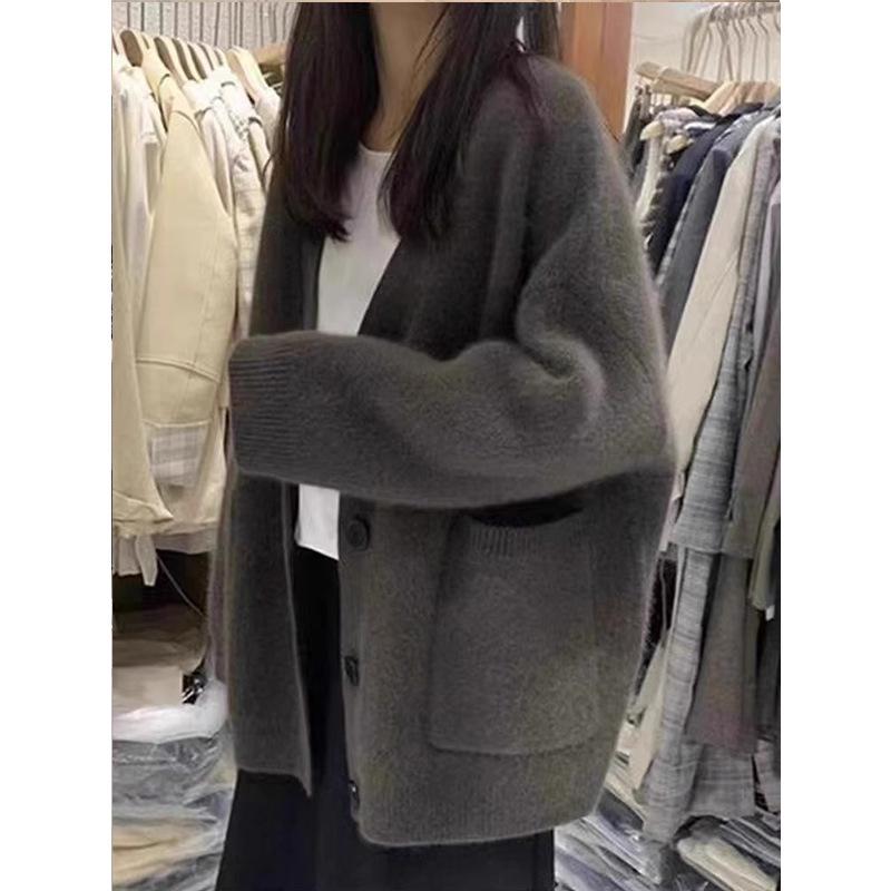 Women's Korean Style Mink Velvet Cardigan: Spring/Autumn Soft, Thick, Mid-Length, Loose Knit Sweater.