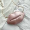 Schultertasche mit Kette, Kunststoff-Lippenform, Kleine Abendtasche mit Reißverschluss