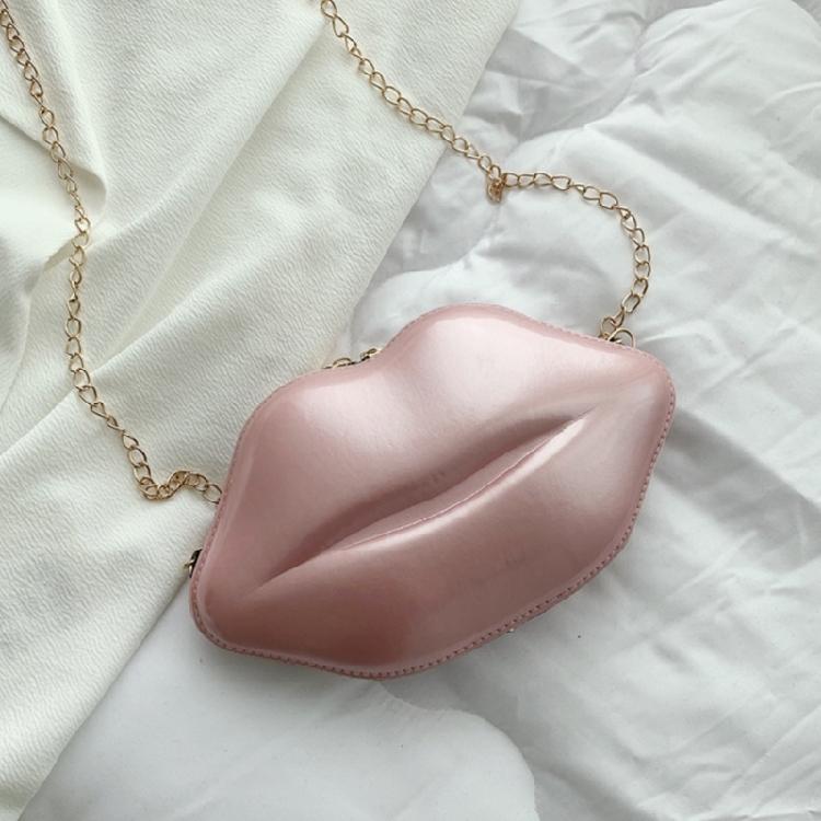 Schultertasche mit Kette, Kunststoff-Lippenform, Kleine Abendtasche mit Reißverschluss